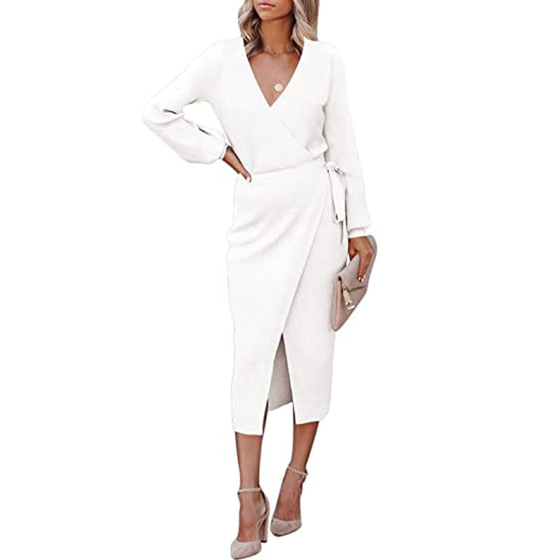 Wrap dress for women with an elegant ribbed texture and modern chic and style details