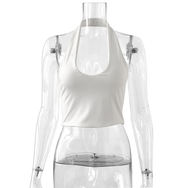 Women's crop top with deep V-neck and modern halter design Lune London