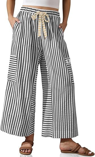 Pantalons Palazzo amples pour femmes avec motif rayé et poches pratiques