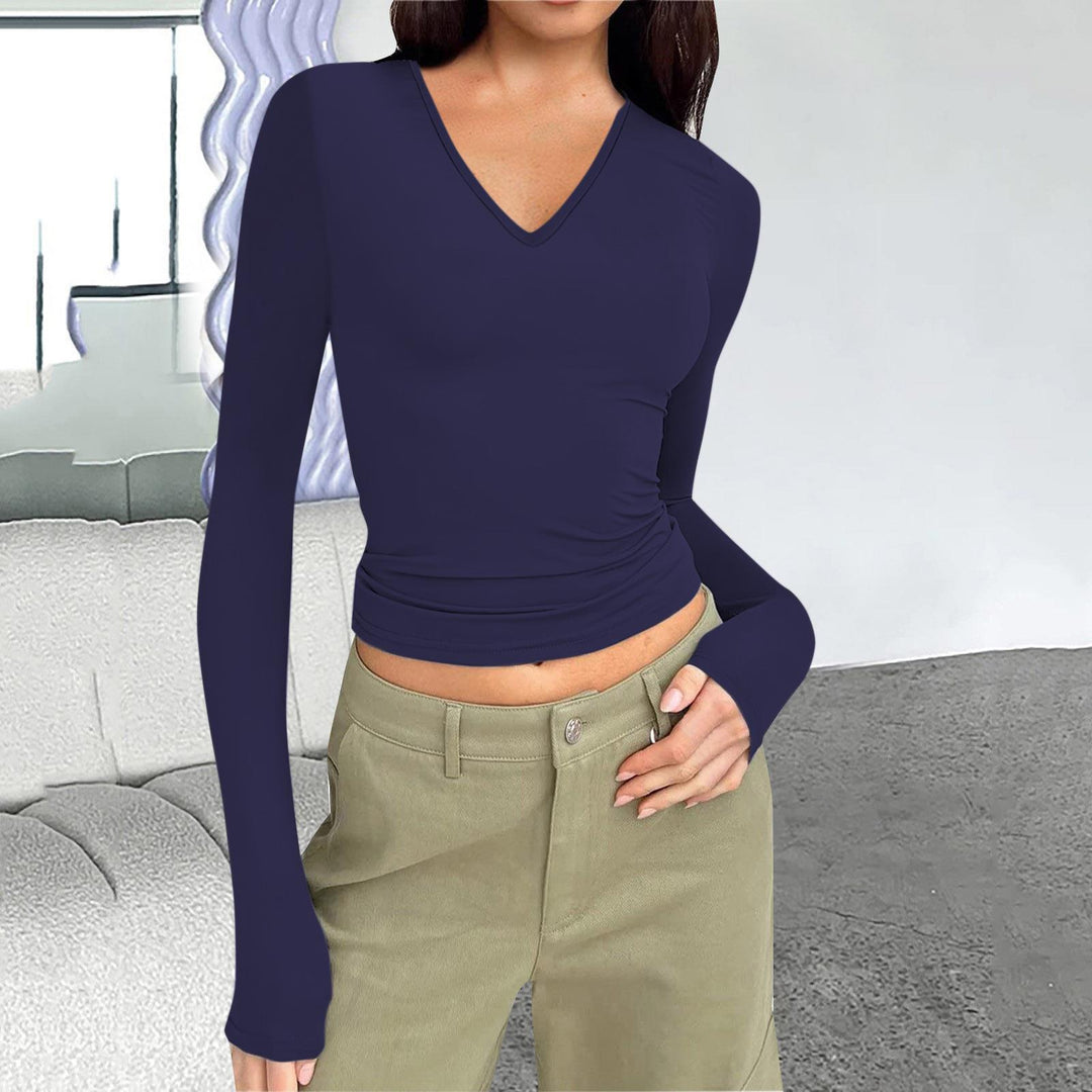 Long sleeve blouse for women with V-neck Lune London