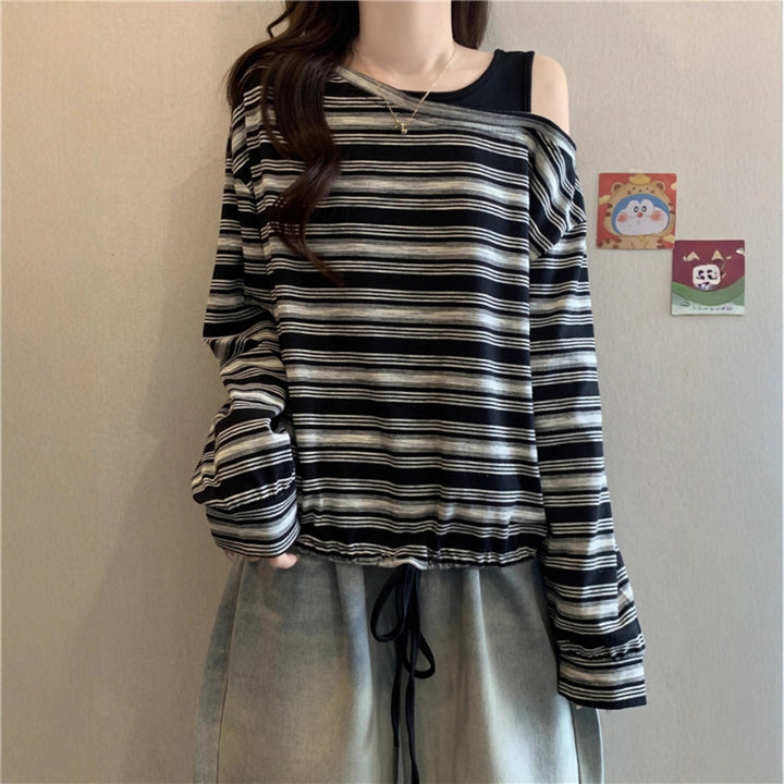 Women's Casual Long Sleeve Shirt with Off-Shoulder Design Chic & Stil