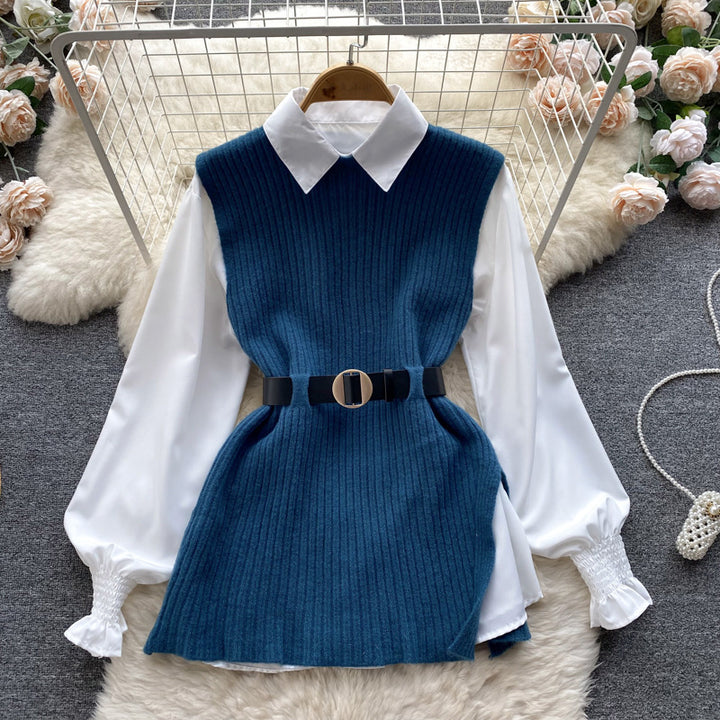 Fashion knitted cardigan for women with an elegant shirt underneath Lune London
