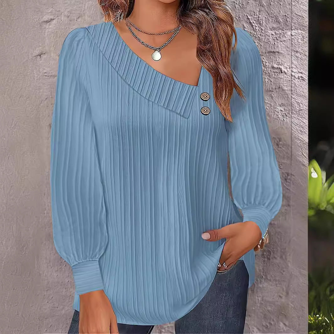 Ladies Elegant top with textured ribbed design and chic button details