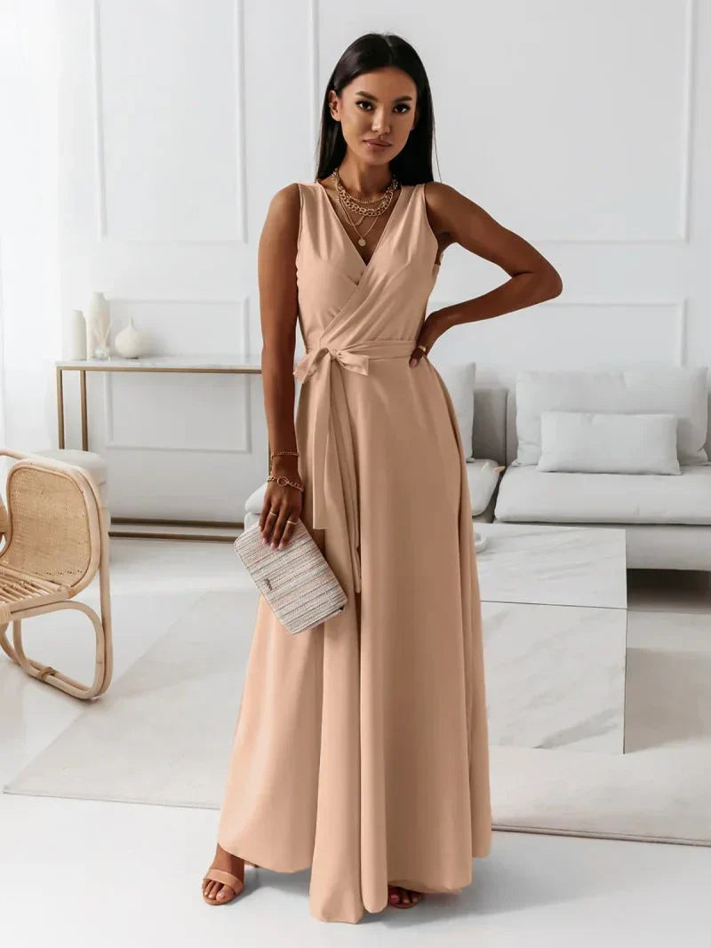 Lune London | Women Solid Color V-Neck Long Dress