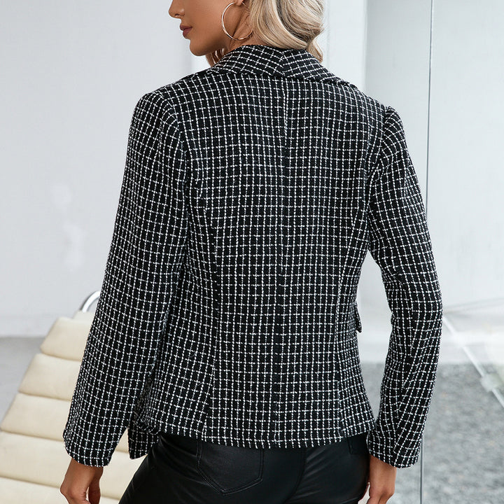 Structured blazer jacket for women with elegant plaid pattern Lune London