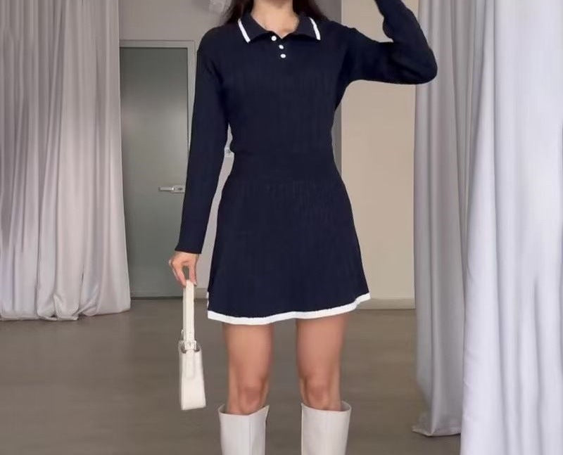 Polo dress for women with ribbed structure and button placket Lune London