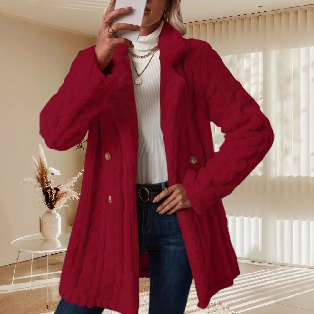 Ladies Thick Knit Coat with Double Button Details Lune London