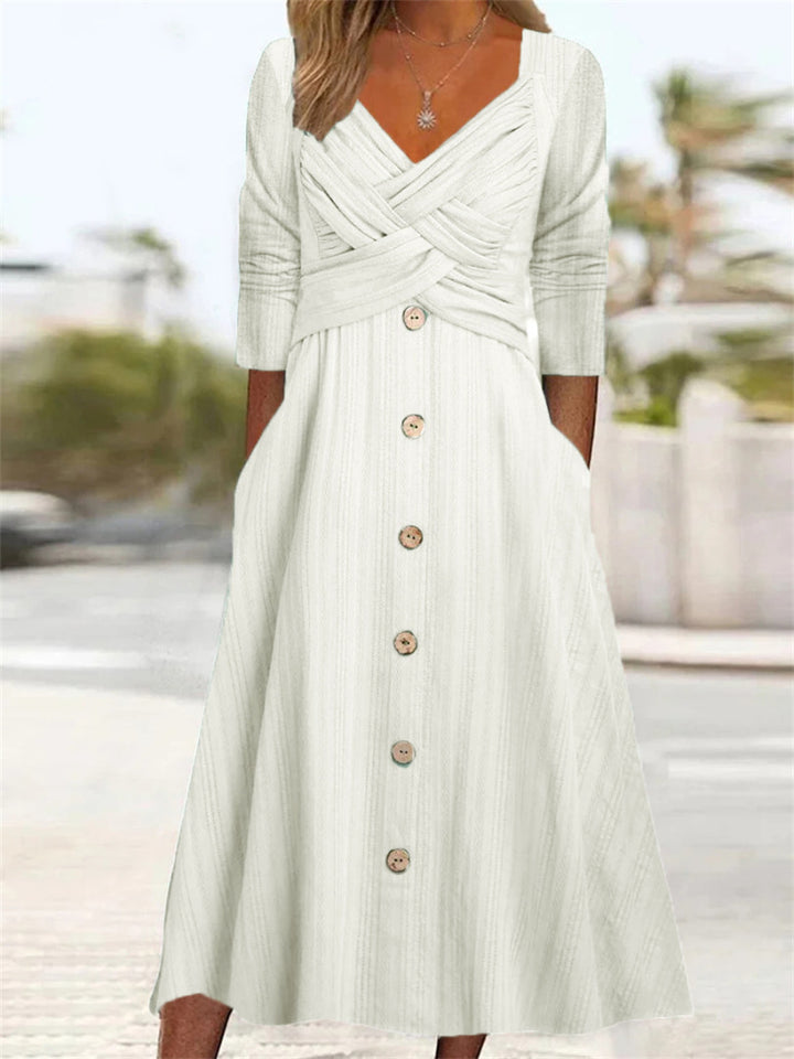 Maxi button dress for women with crisscross top detail Lune London