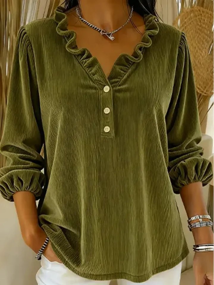 Women's ruffle blouse with button placket and 3/4 sleeves Lune London