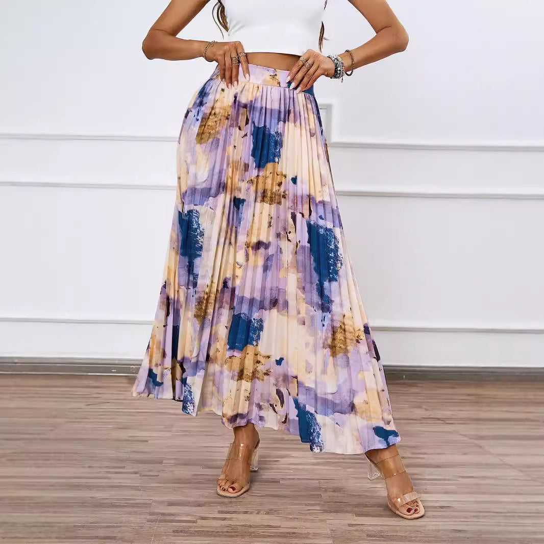 Jupe maxi pour femmes avec détails plissés et design floral Chic & Stil
