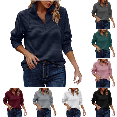 Waffle sweater with high collar and zip for women Lune London