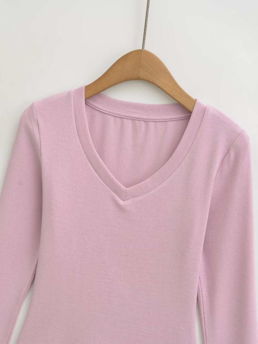 Long sleeve V-neck fitted women's T-shirt Lune London