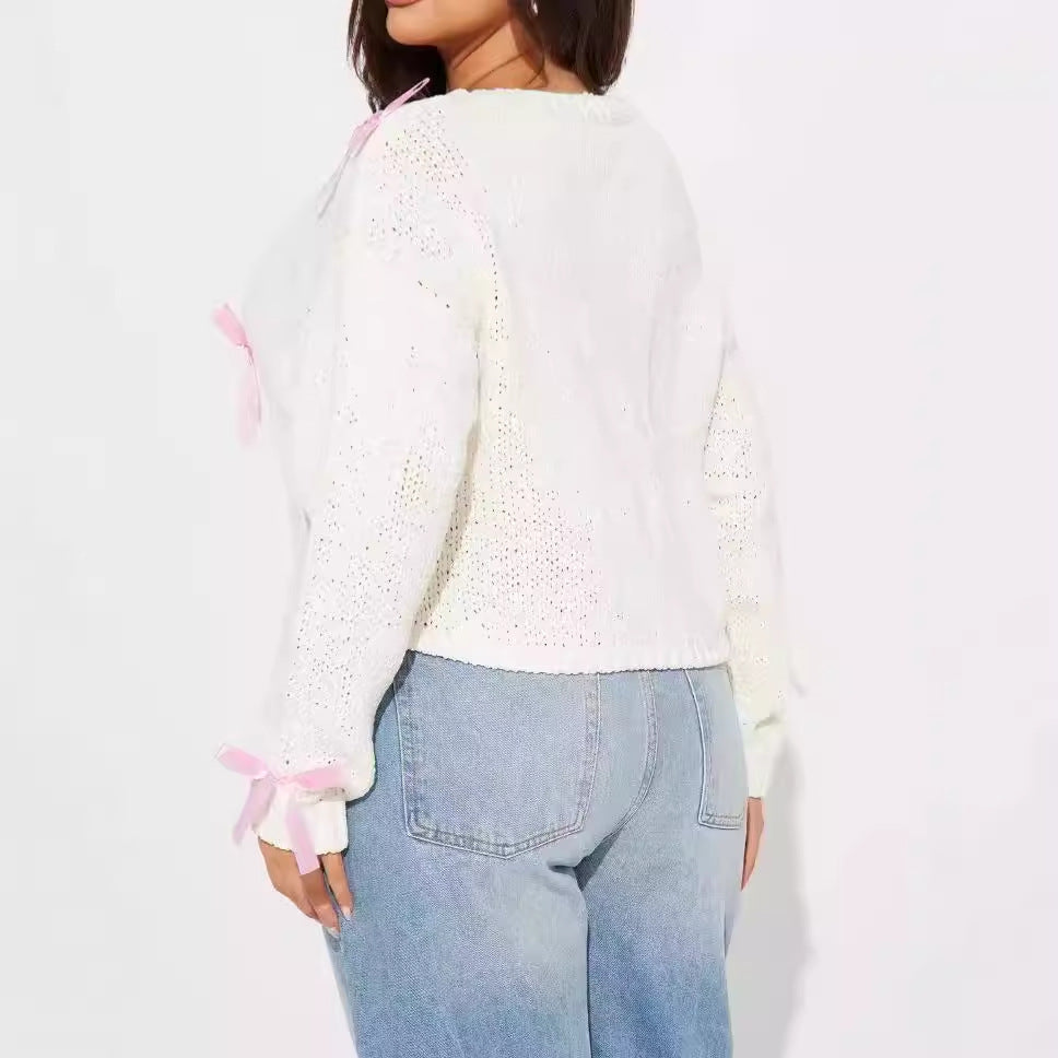 Ladies Cute Knitted Sweater with Bow Appliqués Lune London