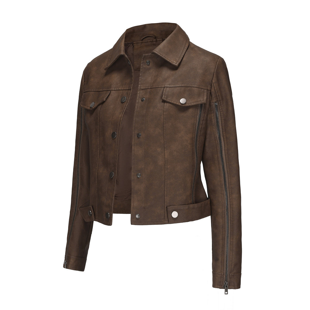 Ladies synthetic leather jacket with asymmetrical zipper Lune London