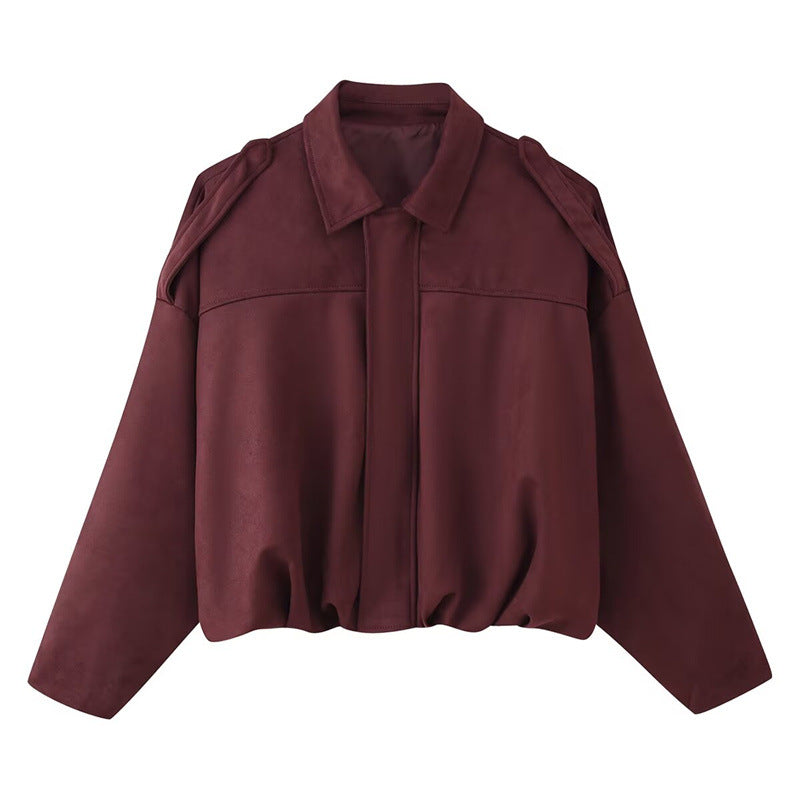 Ladies Oversized In synthetic leather with chic high collar and elastic Lune London