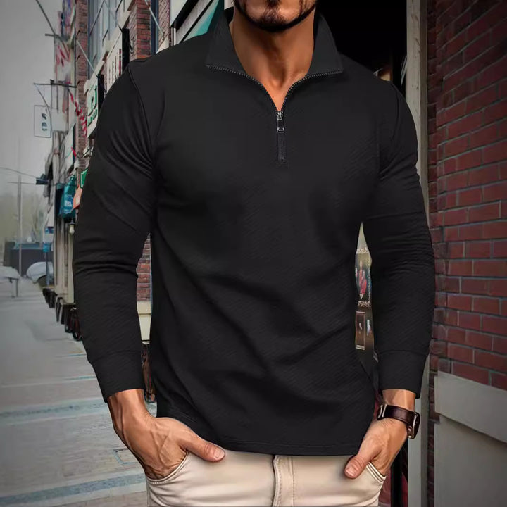 Functional long sleeve pullover for men with half-zip and innovative structural design Lune London