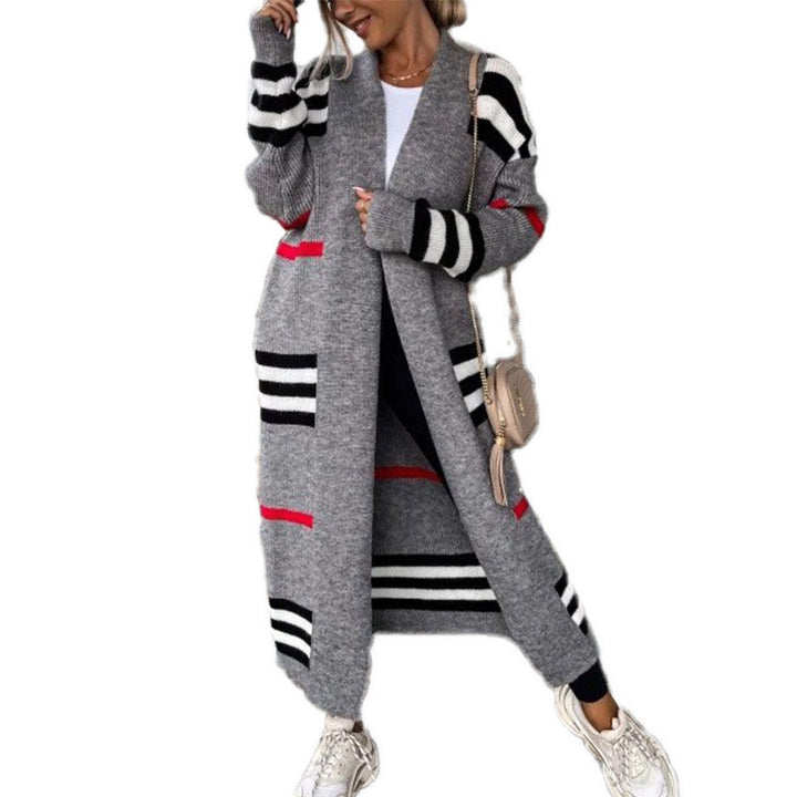 Long knit jacket for women with trendy striped pattern Lune London