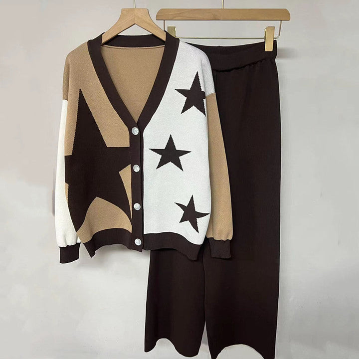 Lune London striking star-pattern women's knit set with button details