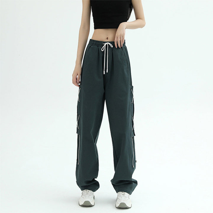 Women's Wide Cut Cargo Pants with Decorative Lacing