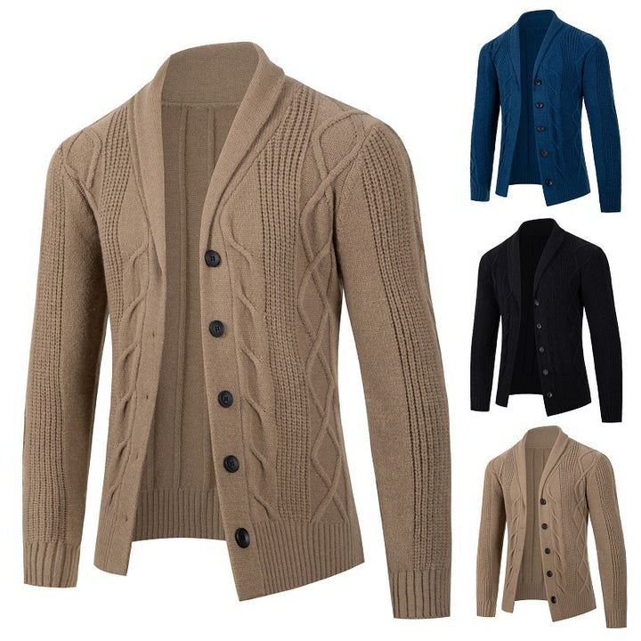 Men's knitted cable pattern jacket with chic and stylish button placket
