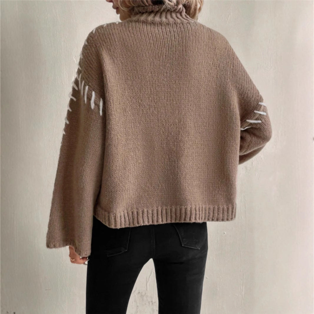 Knit sweater for women with wide sleeves and a high collar Lune London