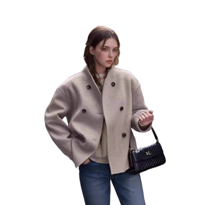 Fashionable wool jacket for women with double flap and high collar Lune London