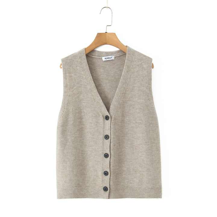 Ladies elegant knitted outfit with long cardigan, button placket and wide trousers Lune London