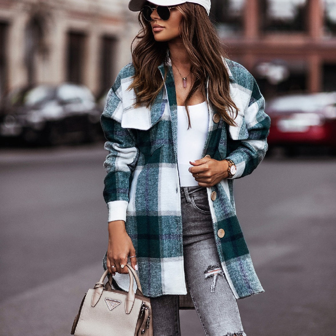 Women's checked overshirt jacket with practical chest pockets Lune London