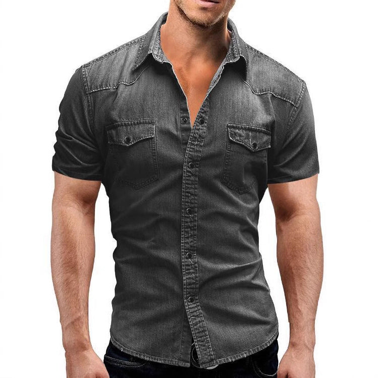 Short sleeve denim shirt for men with classic flap pockets Lune London