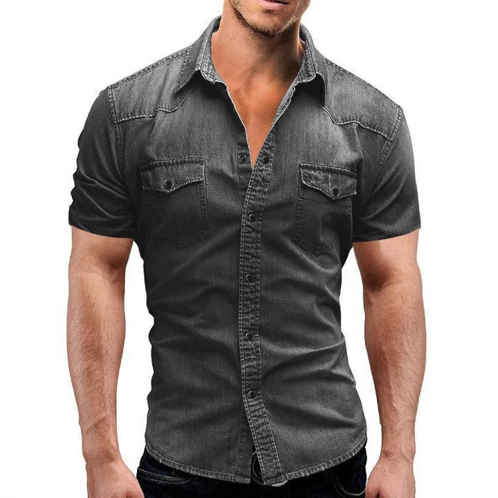 Short sleeve denim shirt for men with classic flap pockets Lune London