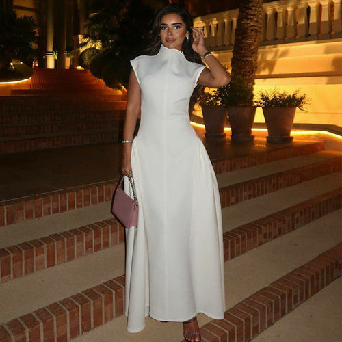 Women's High-Quality Maxi Dress with Elegant Stand Collar and Side Slit Lune London
