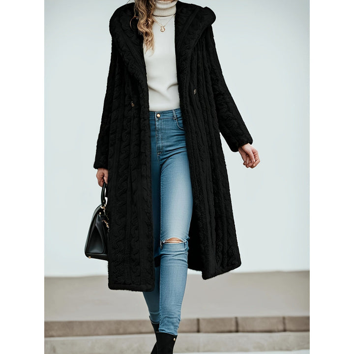 Ladies Long Knit Coat with High Collar and Fluffy Texture Lune London