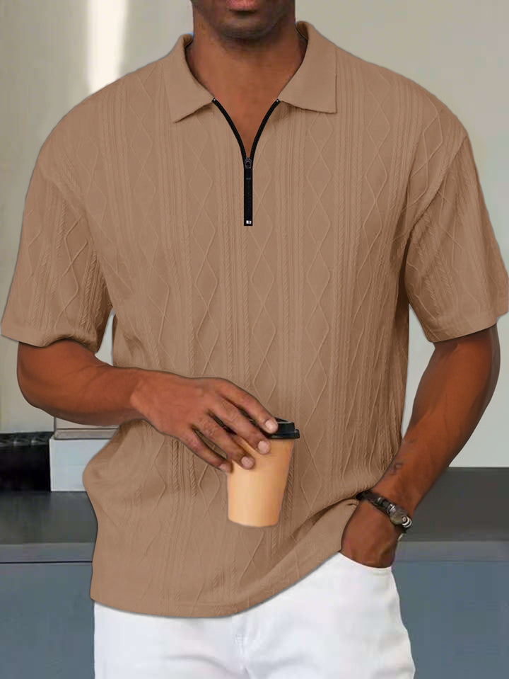 Men's polo with structured zip collar and short sleeves Lune London
