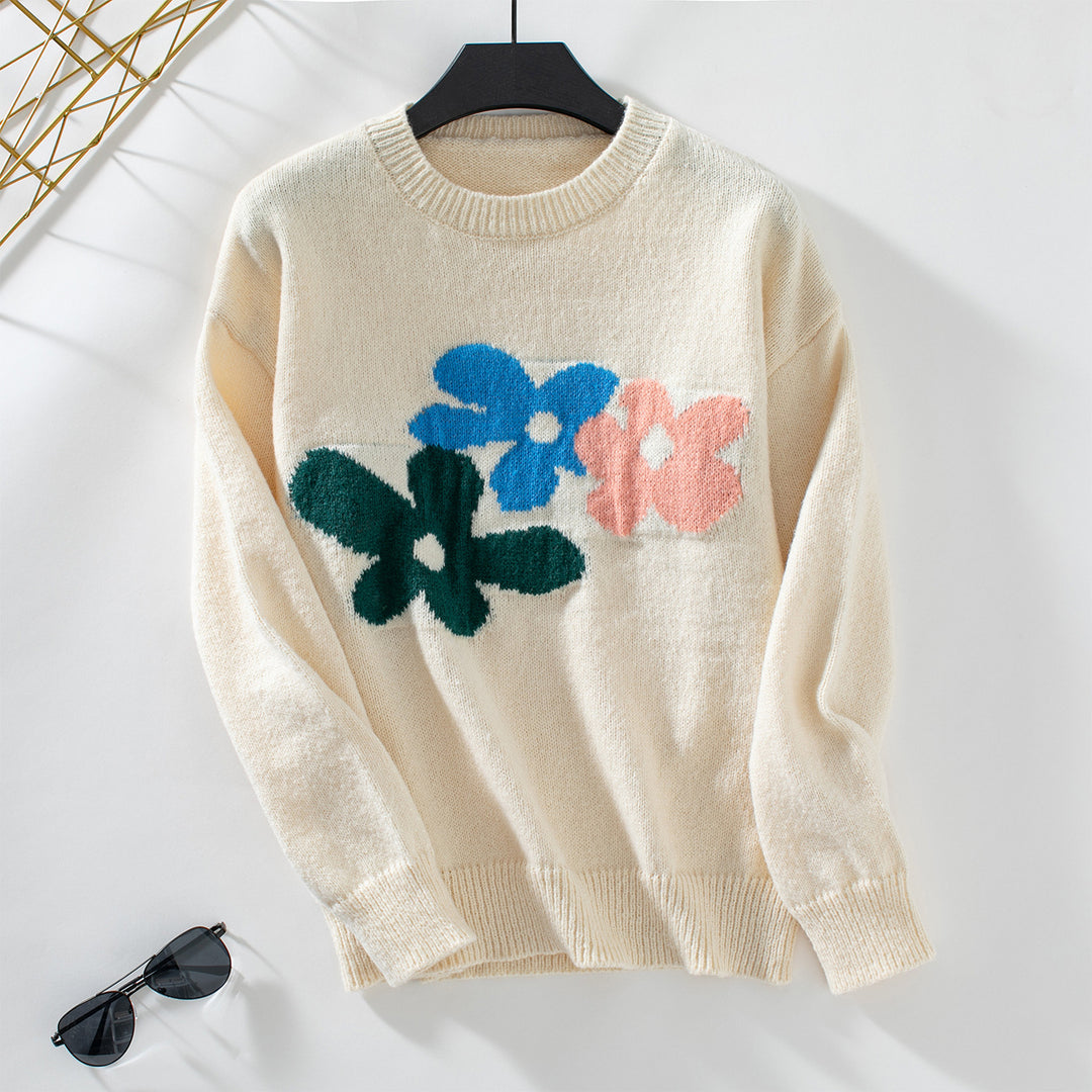 Casual sweater for women with floral patterns and round neck Lune London