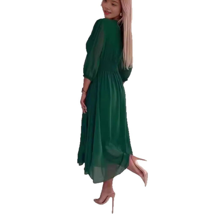 Women Fluid Maxi Dress with V-neck Lune London