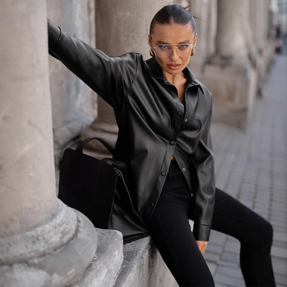 Lune London Faux Leather Blouse for Women