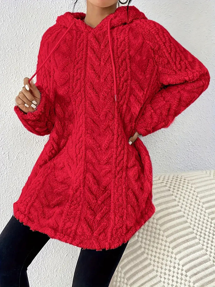 Comfortable knitted sweater for women with hood and chic and stylish structure