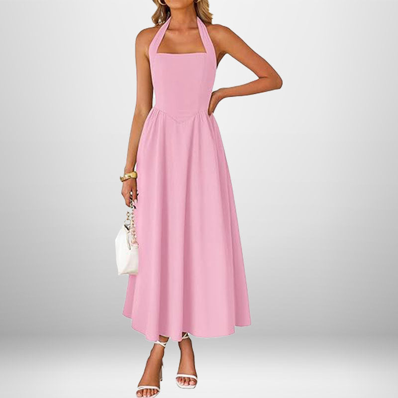Robe maxi pour dames avec col halter décolleté et jupe fluide Chic & Stil