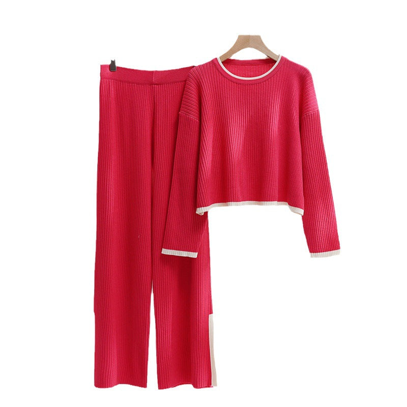 Casual knitted set for women with high waist and contrasting cuffs Lune London