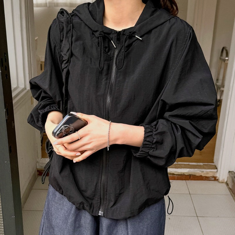 Veste coupe-vent décontractée pour femmes avec cordon de serrage réglable