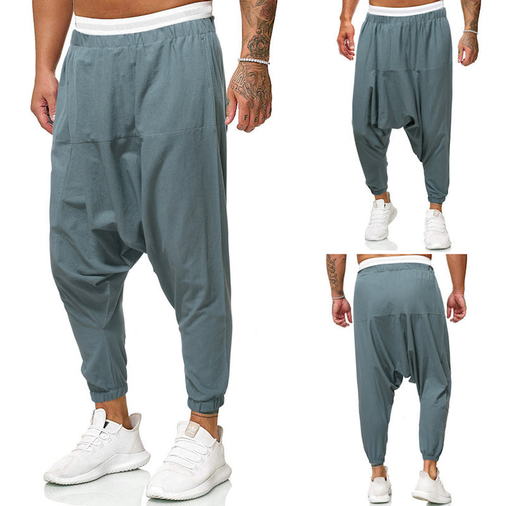 Light harem pants for men with elastic waistband and side pockets Lune London