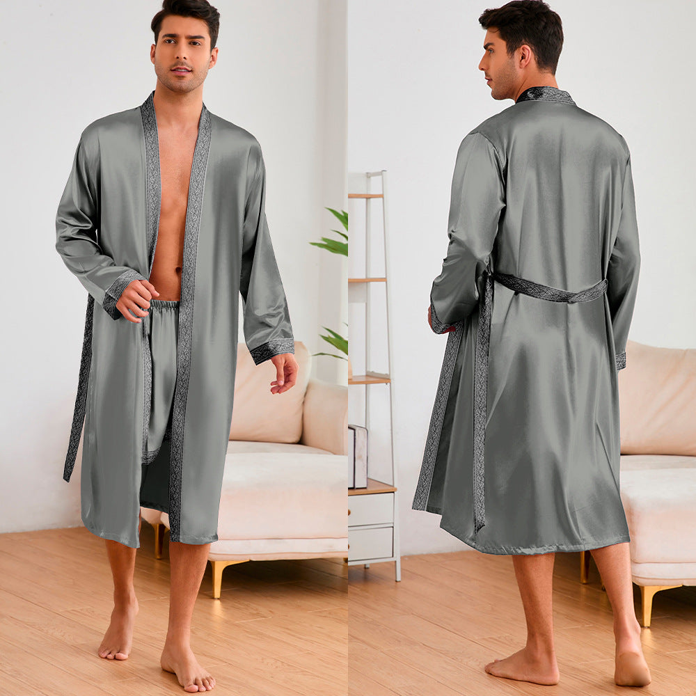 Men's Satin Bathrobe with Stylish Shawl Collar and Side Pockets Lune London