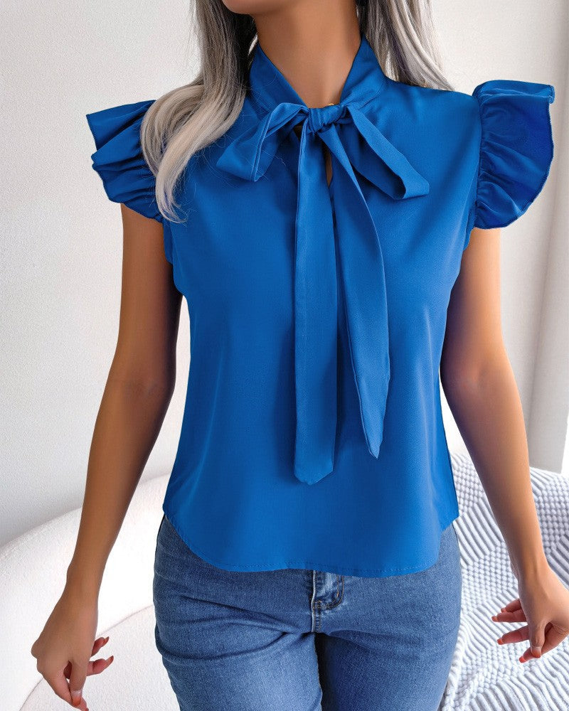 Ladies Blouse with Ruffle Details and Chic Bow Element Lune London