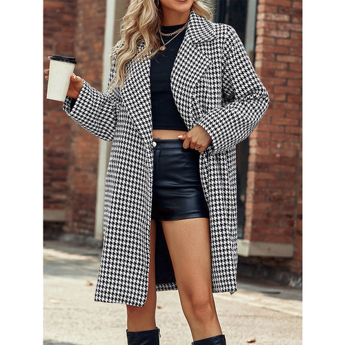 Women Elegant Transition Coat with Houndstooth Pattern Lune London