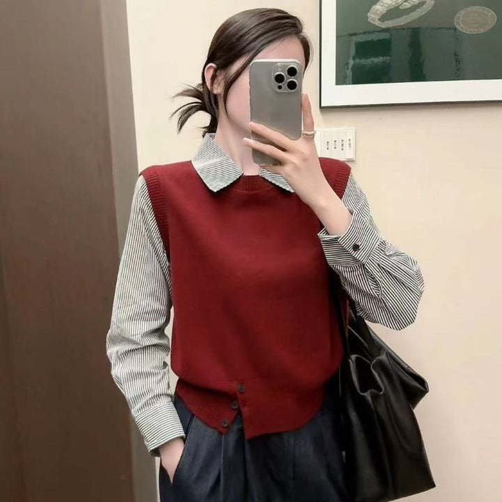 Pull-over haut de gamme pour femmes avec col chemise Chic & Stil