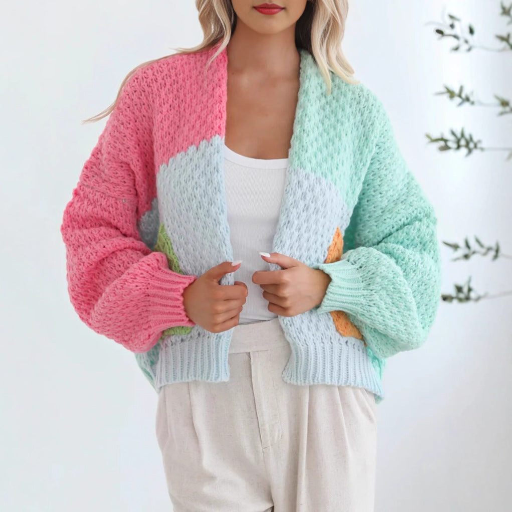 Comfortable knitted sweater for women with oversized sleeves and a combination of colors Lune London