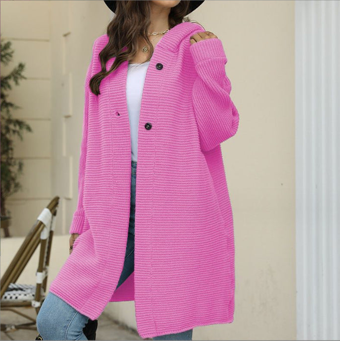 Knit coat for women with hood and button closure Lune London
