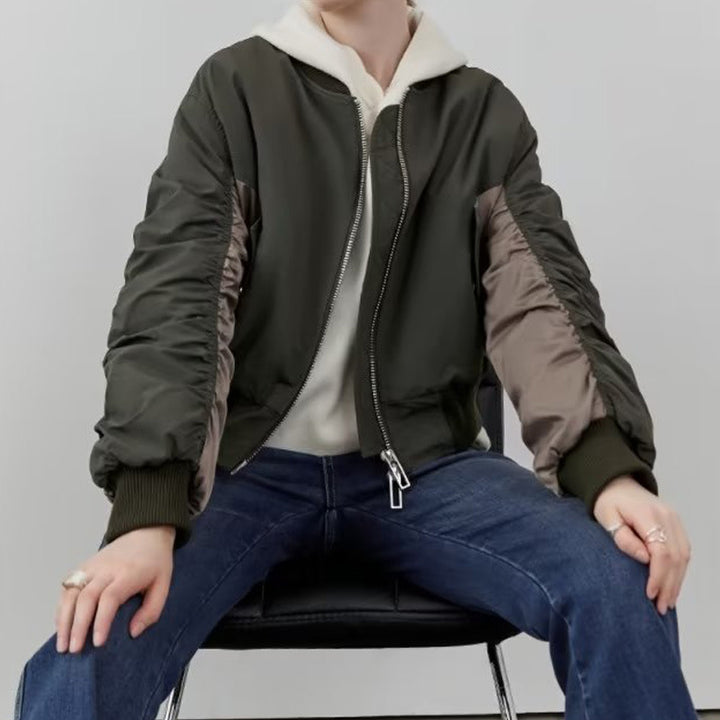 Trendy women's bomber jacket with textured design and practical pockets Lune London