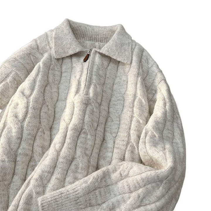 Ladies High Quality Knit Sweater with Short Zipper and Classic Collar Lune London