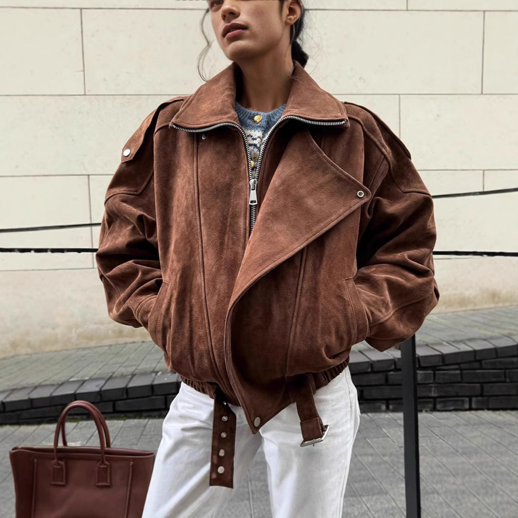Women's oversized leather jacket with belt Lune London